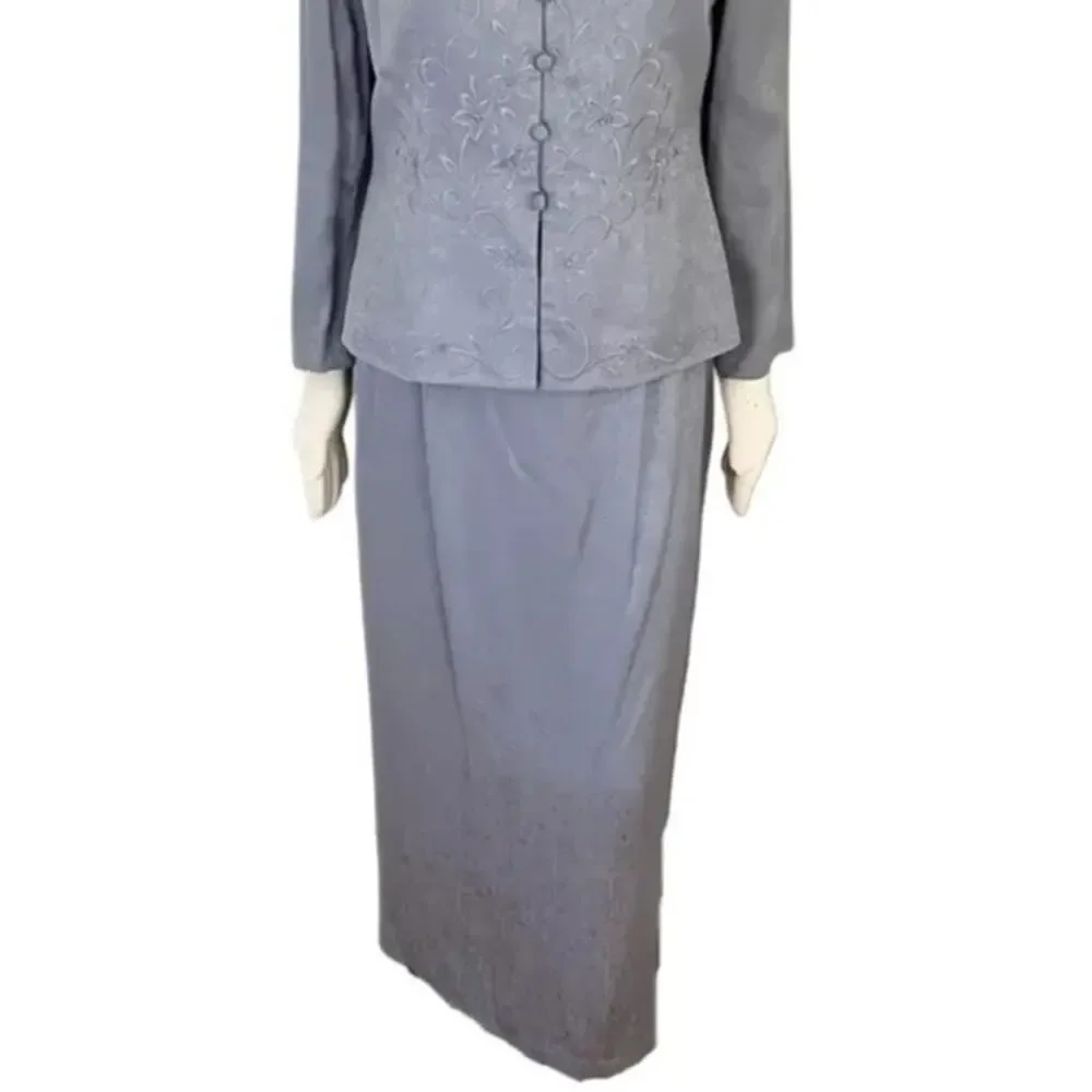 VTG 90s ADRIANNA PAPELL 100% Silk Formal Maxi Skirt in Pewter Gray SZ 8
